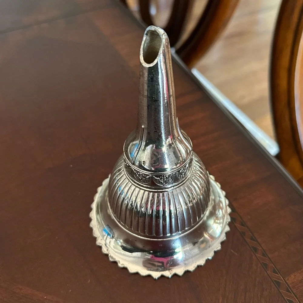 Vintage Silverplate Wine Funnel with Strainer Tudor Rose Pattern 2-Piece Bar